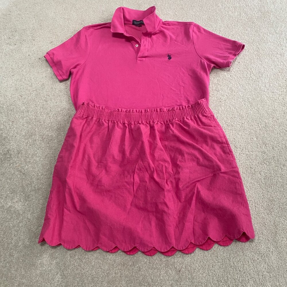 Easter Sunday  Pink Outfit JCrew Skirt Sz:18 + US Polo Sz: Lg. +FREE Bunny Decor